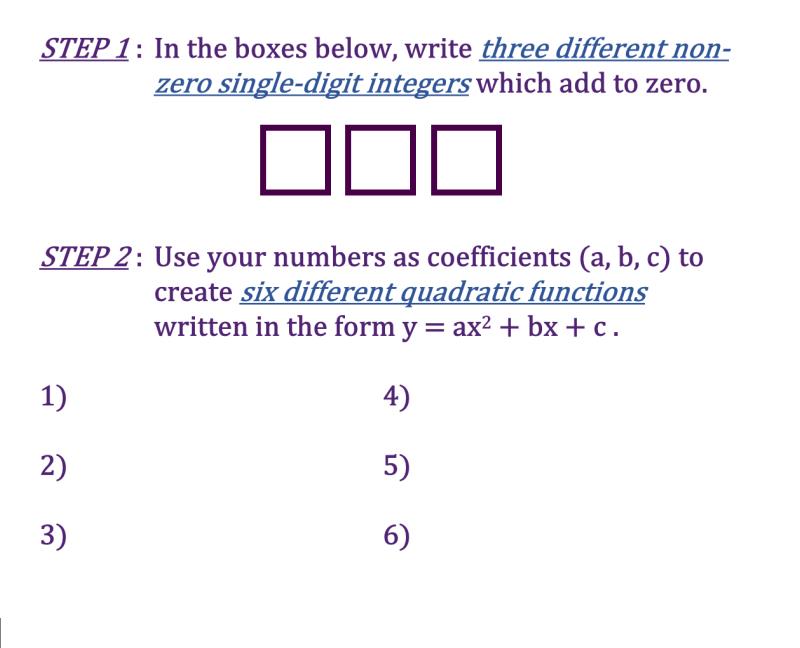 MrNiksMathClass's tweet photo. Math teachers, if your students need some extra practice with factoring to find the roots of quadratic functions, then try this investigation which begins by asking students to create their own functions. When finished, ask them to explain their results. https://t.co/b0gZYdqFTo