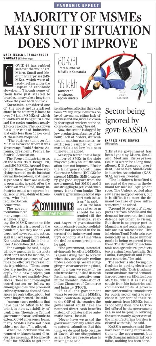 _marxtejaswi's tweet photo. #COVID19 #impcat: Majority of #MSMEs in #Karnataka may shut if situation does not improve. @xpressbengaluru @KASSIA1949 https://t.co/AKYz6EOCuh