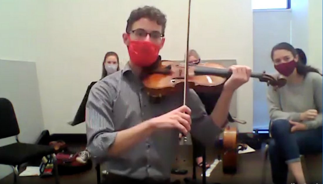 KLSchools's tweet photo. Anton Klettner, a senior, was one of the student musicians who played for the Callisto Quartet during a master class today! Both the @kljjhs &amp; #jjms orchestras enjoyed the virtual performance and Q&amp;A. The Callisto Quartet is the Quartet-in-Residence at Caramoor. #KLActiveLearning https://t.co/8piSrjpxOJ