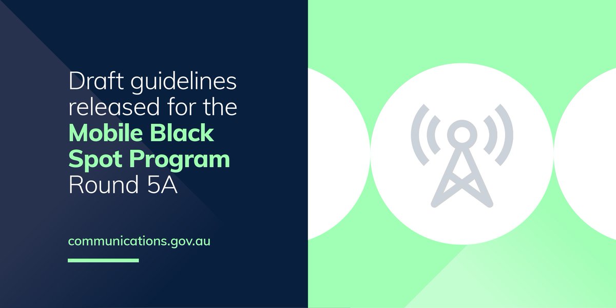 AusGovMediaTech's tweet image. Have your say on the draft guidelines for the next round of the Mobile Black Spot Program by 4 November 2020. Your feedback will help shape how the round delivers improved #mobilecoverage to more areas in regional and remote Australia bit.ly/Consultation5A