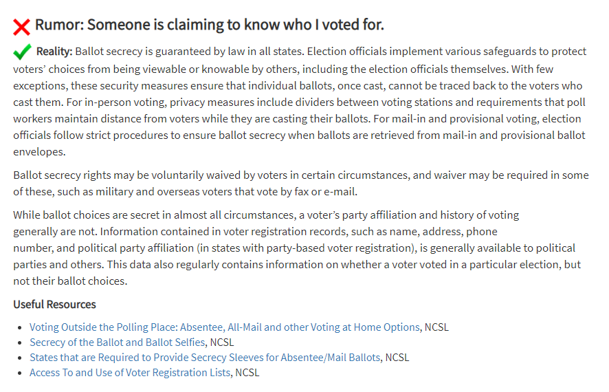 Not a moment too soon, as we're aware of threatening emails with misleading info about the secrecy of your vote.FACT: Ballot secrecy is guaranteed by law in all states. These emails are meant to intimidate and undermine American voters’ confidence in our elections.