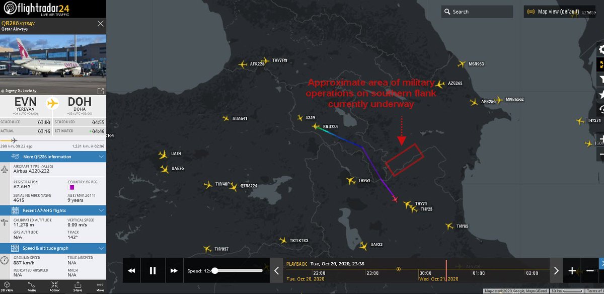 2/7 - Flights from Baku to Nakhchevan through Iran have taken a longer way around, while flight paths from Armenia through Iran remain unchanged.