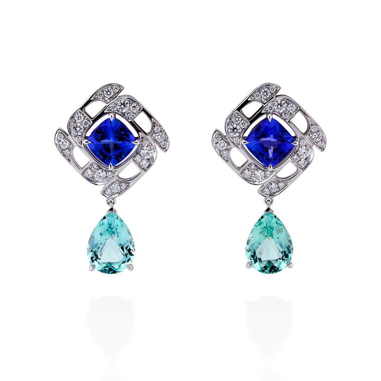 From Boodles, a suite of mostly sugarloaf cabochons, with several colors of sapphire. The earrings are the best part, IMO.