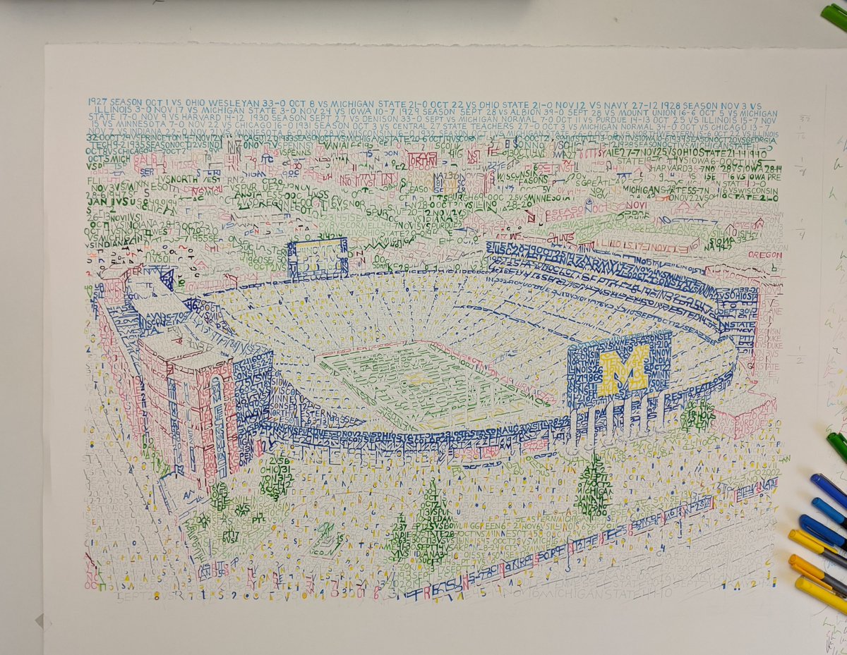 Introducing the Michigan Stadium Word Art, handwritten with the date, score and opponent of every win at the Big House! #GoBlue