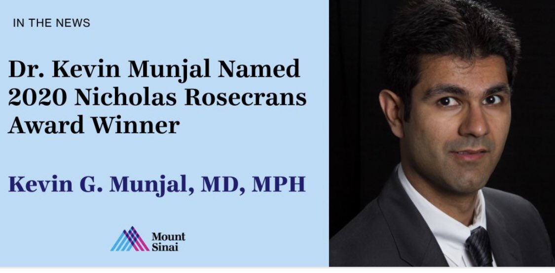 Congratulations to Kevin Munjal, MD, MPH, for being named the winner of the 2020 Nicholas Rosecrans Award! Read more: fal.cn/3aYFm