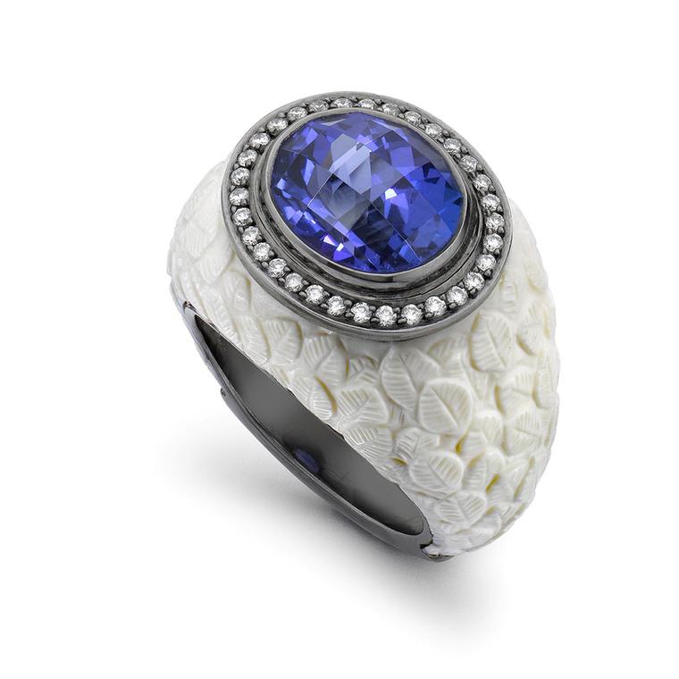 From Theo Fennell, that's mammoth ivory and a checkerboard cut tanzanite, which I don't think I've seen before.