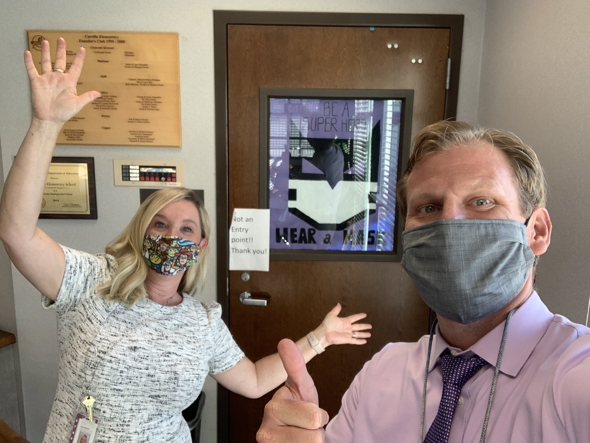 CarrilloElemen1's tweet photo. @_GaryPope and I have never been so excited to welcome our students back on campus! Thank you to all of our amazing staff members who made today such a huge (and safe) success! Welcome back, Colts...you have been missed! #carrillostrong 💙 https://t.co/hi7piaX0B1