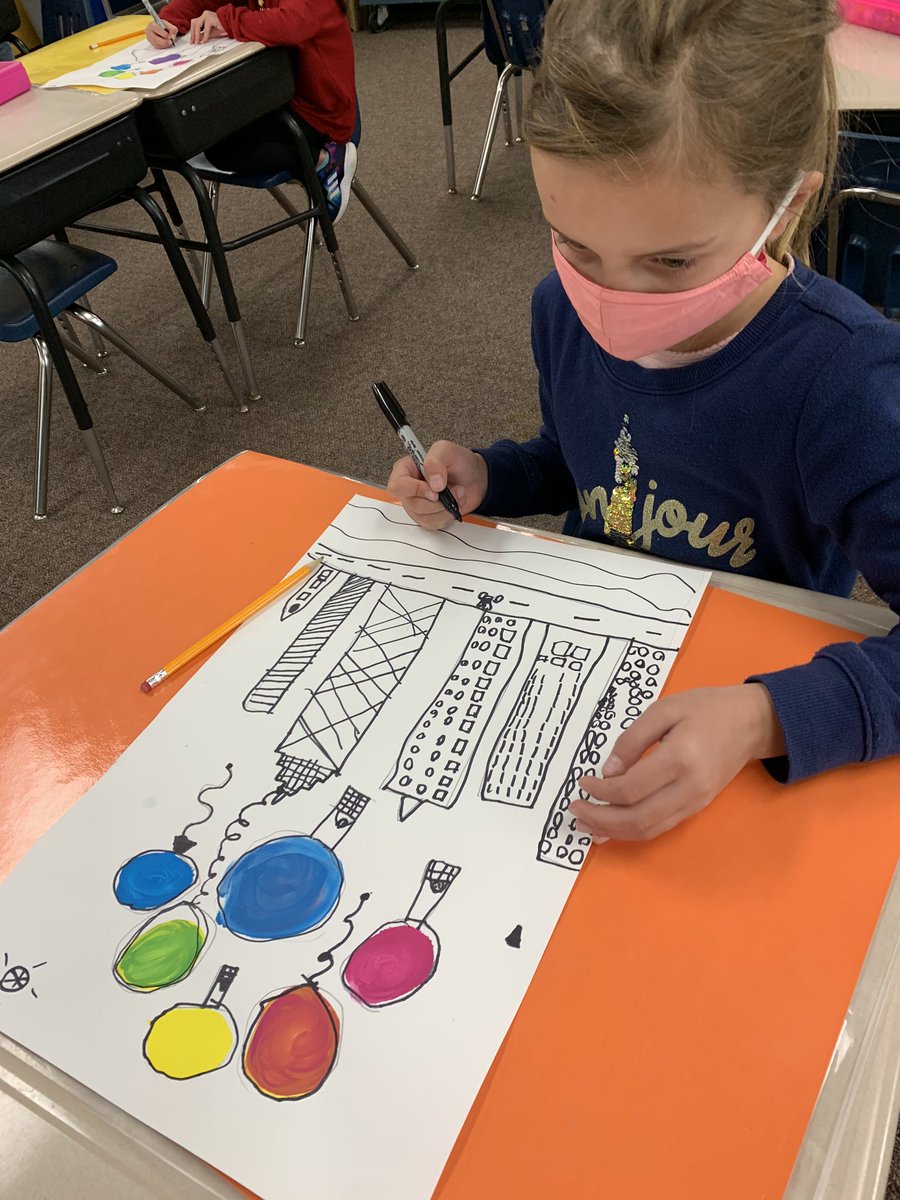 1st architects are turning their  color-mixing lesson into skyscraper cities with balloons flying over <a href="/GlenLake270/">GlenLakeElementary</a> #hopkins270 #arted #elementaryart