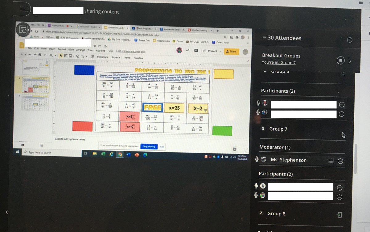 MsS_6th's tweet photo. There was lots of mathematical communication, collaboration and fun as we partnered up and played proportion tic-tac-toe in math today. Who says partner games don't work at a distance? 🎲 #POGinFCPS https://t.co/BsW0nVj5FQ