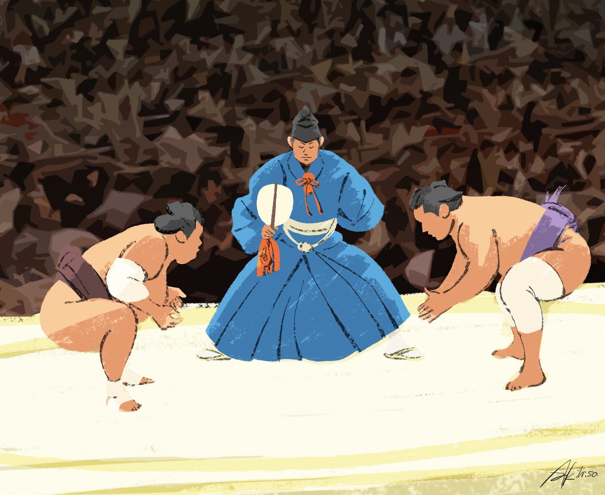 Akihisasawada 初めて相撲のイラストを描きました お仕事で描いた作品の一部をトリミングしています Illustration イラストレーション Illustrator イラストレーター イラスト 相撲 力士 土俵 行司 軍配 Sumo Sumo Wrestler Sumo Ring