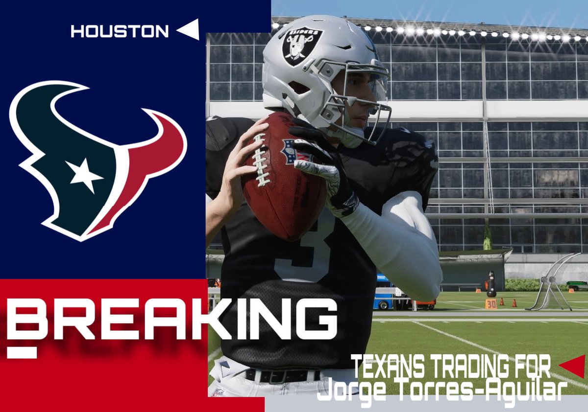 custom_league's tweet photo. Just shortly after the game the Las Vegas Raiders Traded QB Jorge Torres-Aguiler to the Houston Texan to play with their New Coach Horuhe Cure #NFCL #NATIONALFOOTBALLCUSTOMLEAGUE https://t.co/oa9WyGu4sK