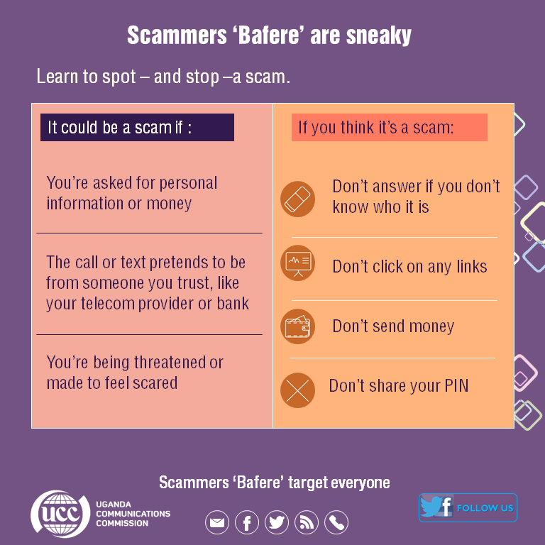 ConsumerUCC's tweet photo. #BafereAlert
Not sure it’s a scam? Follow the tips below: https://t.co/5VuiGbzzZD