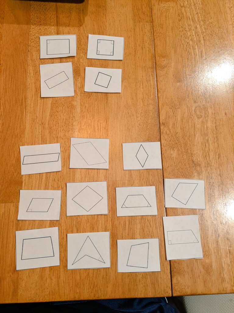 Daddy: Ah, ok. Here let me show you which ones are rectangles and then you tell me what you notice about them.Me: ...Oh! These are the ones where you can put a square in the corner. My teacher showed me.Daddy: Can you do that in all four corners of these rectangles?Me: Yes.