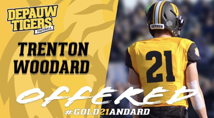 woodard_trenton's tweet photo. Excited to announce my first offer from @DePauwTigersFB ! Huge thanks to coach @qbdietz ,@ScottSrnka and the rest of the Tigers coaching staff for the opportunity! Go Tigers! 
⚫️🐯🟡 https://t.co/MrFwU3zzZN