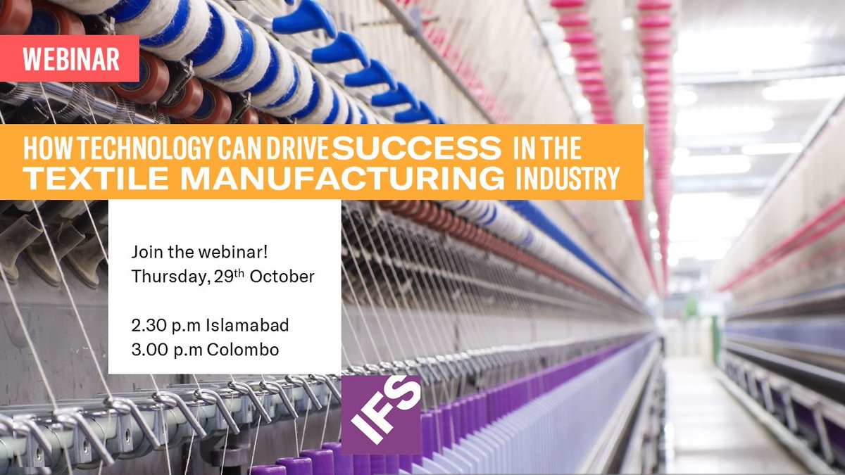 Struggling to keep up with the competition in the textile manufacturing industry? Discover how you can improve efficiency, maximize resource utilization, and have end-to-end visibility of critical processes. Register today- ifs.link/StHdJc
