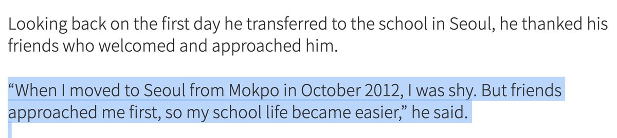 okay, the facts:- koreans graduate middle school at 17 (kr age)- he graduated middle school in feb 2012 (kr age 17)- he started high school @ mokpo march 2012 but TRANSFERRED to seoul in oct 2012 (only in mokpo hs 7 months)- the statement he was in mokpo hs for 2 yrs is FALSE