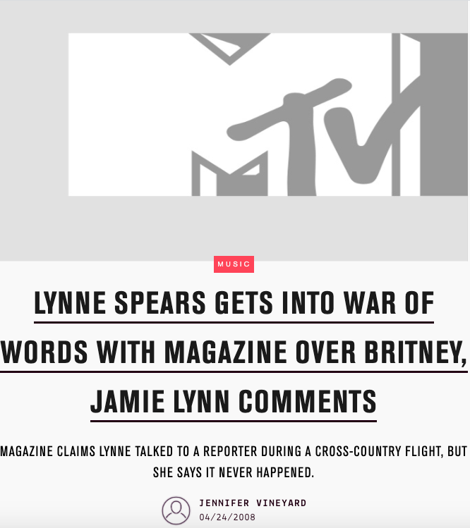 A few months after Britney was in a conservatorship, Life & Style published an article when a reporter overheard Lynne Spears saying she was "disappointed" in Jamie Lynn for getting pregnant at such a young age. Lou Taylor was named in the article and denied this.  #FreeBritney