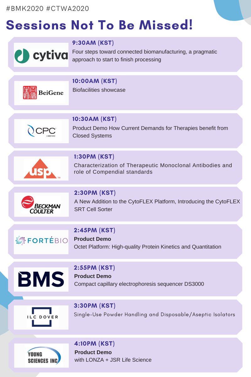 imapac's tweet photo. We are honoured to have @Cytiva, BeiGene, CPC, @USPharmacopeia , @BCILifeSciences, @ForteBio, BMS, @ILCDover and Young Sciences Inc. on board for Biologics Manufacturing Korea 2020! We look forward to seeing you there. Be there or be square!
#BMK2020 #CTWA2020 #biologics #Imapac https://t.co/aRjWlkwSEu