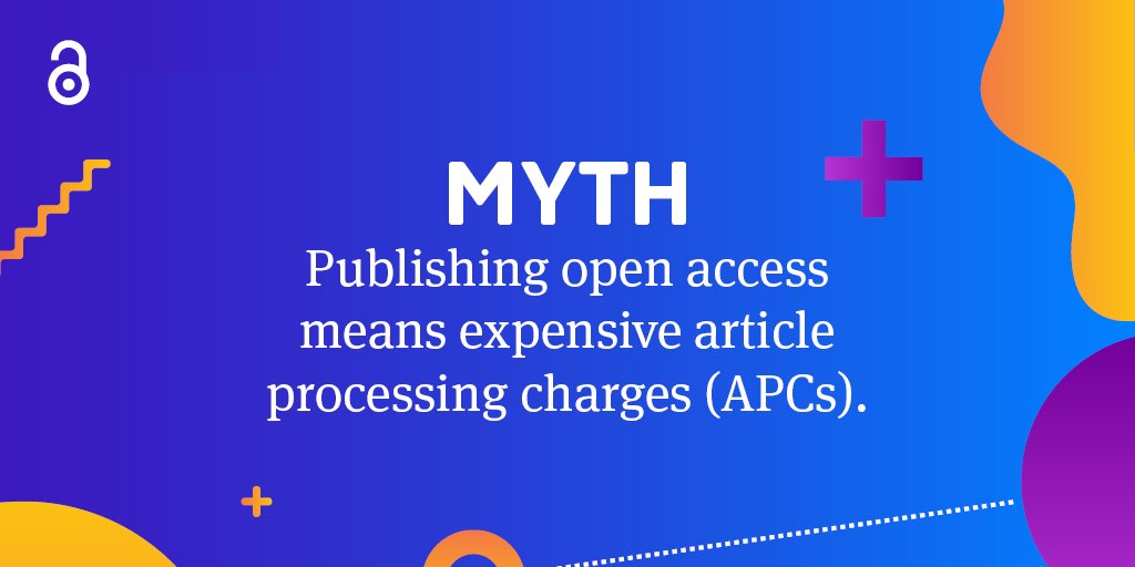 (1/4) Myth: publishing  #OpenAccess means expensive article processing charges (APCs). This isn't true – there are ways to avoid expensive APCs so you can publish OA without being put out!  #OAWeek2020