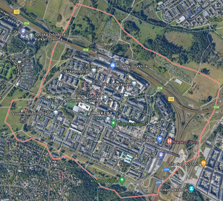 On the left you can see Tegnells registered house in the middle of nowhere (in general the kind of house where medium/high class aims to live and, now, work from home). On the right, Rinkeby one of the neighbourhoods most afflicted by  #COVID19 where people get low paying jobs.