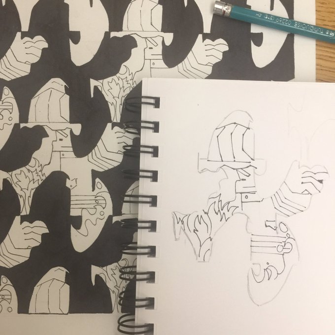 Not done but I'm doing a tessellation for class and I like how my little firefighter looks lol (she's...causing the fire??) 