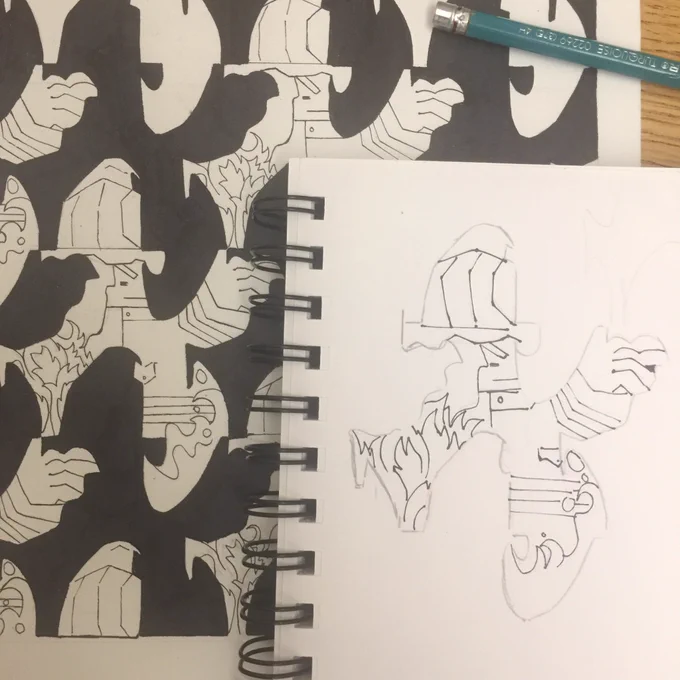 Not done but I'm doing a tessellation for class and I like how my little firefighter looks lol (she's...causing the fire??) 