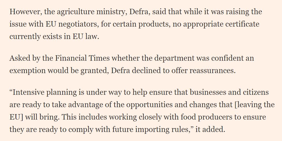 I did ask  @DefraGovUK is they could reassure us on this point - it would be fixed/was in process of being fixed, but they weren't overly reassuring, beyond noting that they were engaging with EU and were helping companies "comply with future importing rules". EEK./7