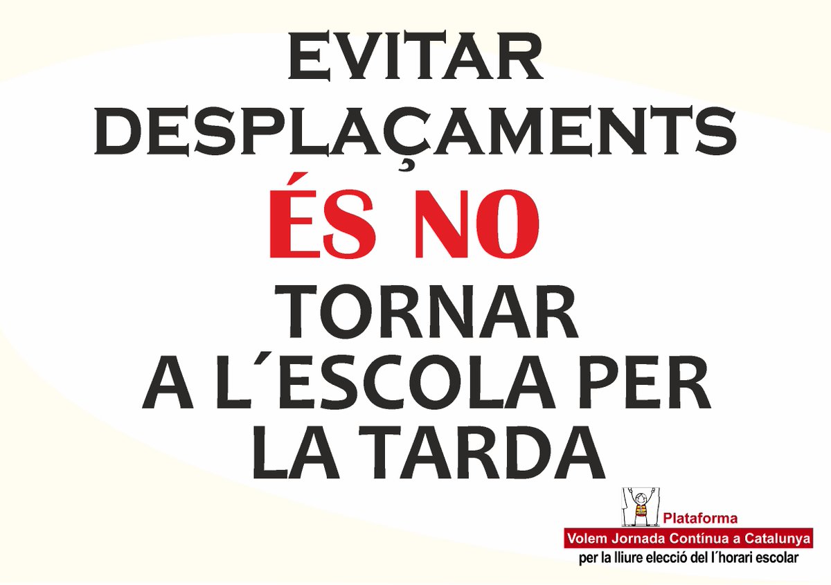 ContinuaCat's tweet photo. Ahora más que nunca, la jornada continua es una NECESIDAD!
Menos desplazamientos, menos aglomeraciones!
@JosepBargallo @educaciocat 
#volemjornadacontinua https://t.co/vLLRW07Ewx