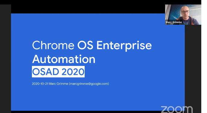 ATIXAG's tweet photo. .@MarcGrimme joins #OSAD again! This time his talk is abut the automation pipeline of #Chrome and #ChromeOS for enterprise customers. https://t.co/dCx4Z8Glq9