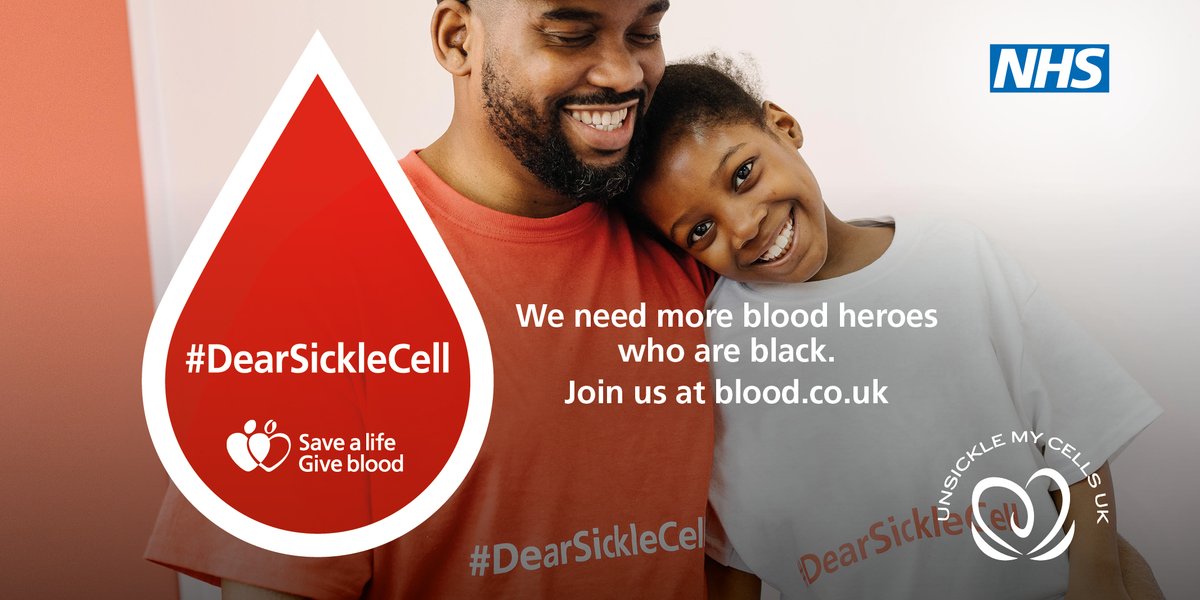 GiveBloodNHS's tweet photo. Sickle cell can affect anyone, but it mainly affects people from an African or Caribbean background.
We need more Black blood donors to help treat patients with sickle cell who need regular transfusions. https://t.co/IbJKGmVh05
#DearSickleCell #BHM https://t.co/T9dfnvuSwN
