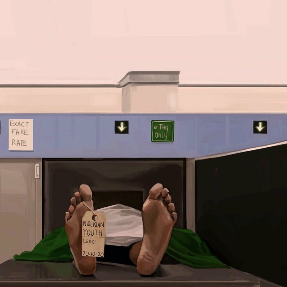 Lekki Toll Gate
Mosque on Friday
Church on Sunday,
Mortuary on Tuesday

All corpse of our fallen #unarmed #EndSARS heroes of #LekkiMassacre will be transported to Boudillon drive let them take we dash them.