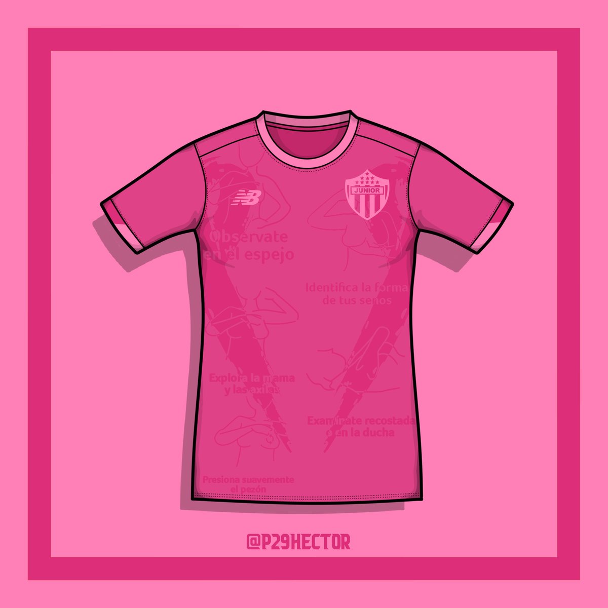 P29Hector's tweet image. @JuniorClubSA x @NewBalanceCO | Lucha contra el cáncer de mama 

La camisa se basa en varios tonos de rosa, y en ella se encuentran los pasos para el autoexamen para prevenir el cáncer

#RetoRede @RedeDesignPro