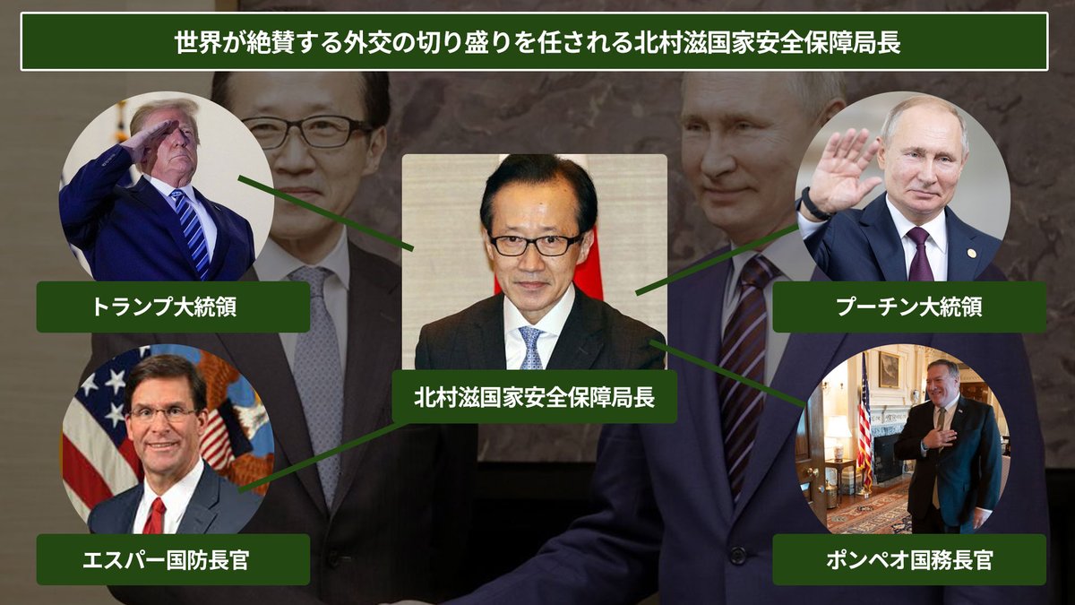 【菅政権の重要人物!情報と諜報のプロフェッショナル、北村局長】
菅政権を陰で支える北村局長。その北村局長の存在は、政府要職者はもちろん、トランプ大統領やプーチン大統領も一目を置く。
菅政権を支える重責を担う北村局長が、戦略を描くのか。北村局長の存在は、日本にとって大きな武器だ。 https://t.co/X64oM7Bcck