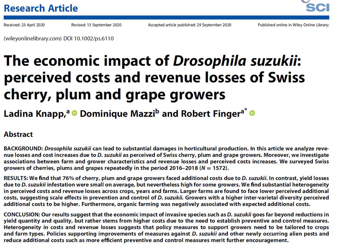 RobertFinger1's tweet photo. Economic impacts of Drosophila suzukii

Costs for additional preventive and control measures can be more relevant than yield losses

In Pest Management Science with @Lladi87
 &amp; @DominiqueMazzi
 
#openaccess https://t.co/7rYqYCCnNi

Cc @aecp_eth  @agroscope https://t.co/ZopuJZFlw0