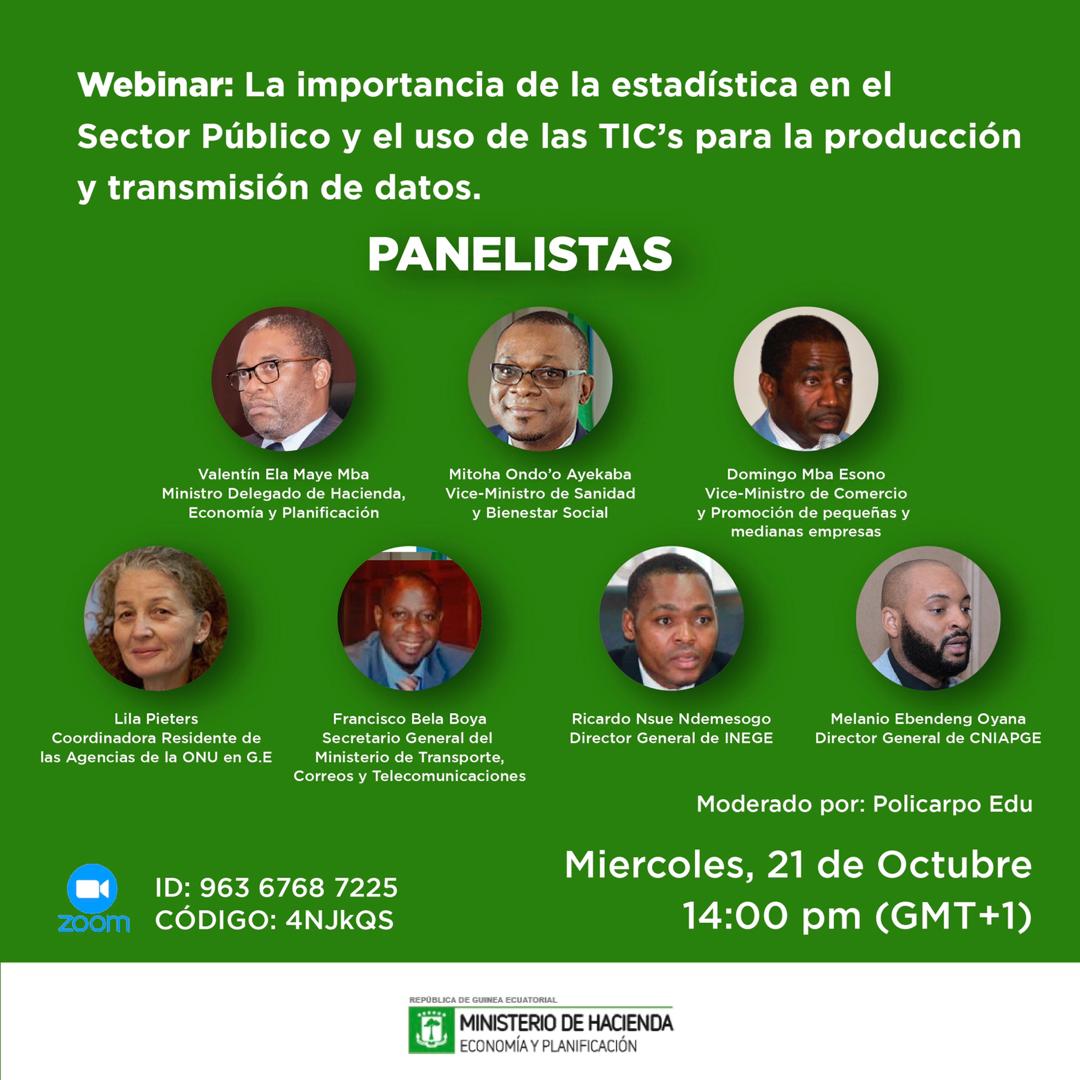 No te lo pierdas...
Hoy, a las 14h, WEBINAR SOBRE LA IMPORTANCIA DE LAS ESTADÍSTICAS EN EL SECTOR PÚBLICO y EL USO DE LAS TICS PARA LA PRODUCCIÓN Y TRANSMISIÓN DE DATOS.<a href="/valentin_maye/">Valentin Ela Maye</a> <a href="/MitohaOndo/">Mitoha Ondo'o Ayekaba</a> <a href="/NdemesogoNsue/">Ricardo Nsue Ndemesogo Obono</a> <a href="/cniapge/">Cniapge Guinea Ecuatorial</a>  👇