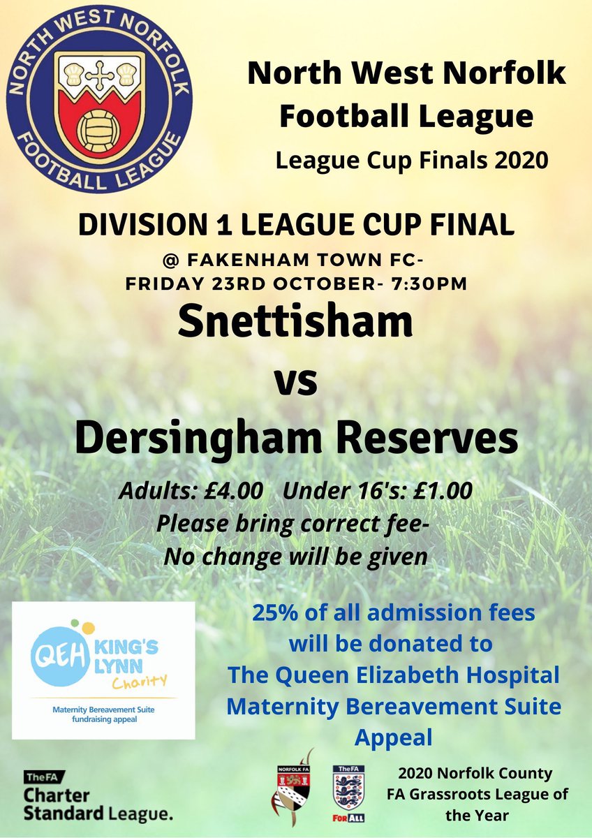 Big game on Friday against <a href="/snettisham_fc/">Snettisham Fc</a>, in the Div 1 Cup Final at Fakenham! 
Come on down and support the lads.💛💙#UTDRR