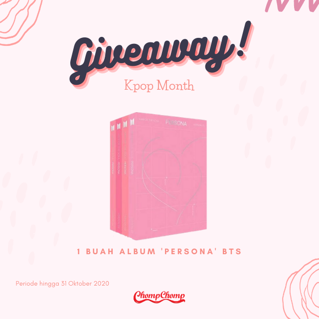 chompchompcandy's tweet photo. Di KPOP Month ini kita mau GIVEAWAY Persona Album nih 💜 Cek caranya:
1. FOLLOW @chompchompcandy
2. RT & LIKE tweet ini
3. REPLY pakai #KPOPMonthChompchomp #Chompchomp SEBANYAK-BANYAKNYA
4. Bukan akun quiz hunter
Periode quiz hingga 31 Okt 2020.
Semangat semuanya~ https://t.co/zEh5fF9VAu