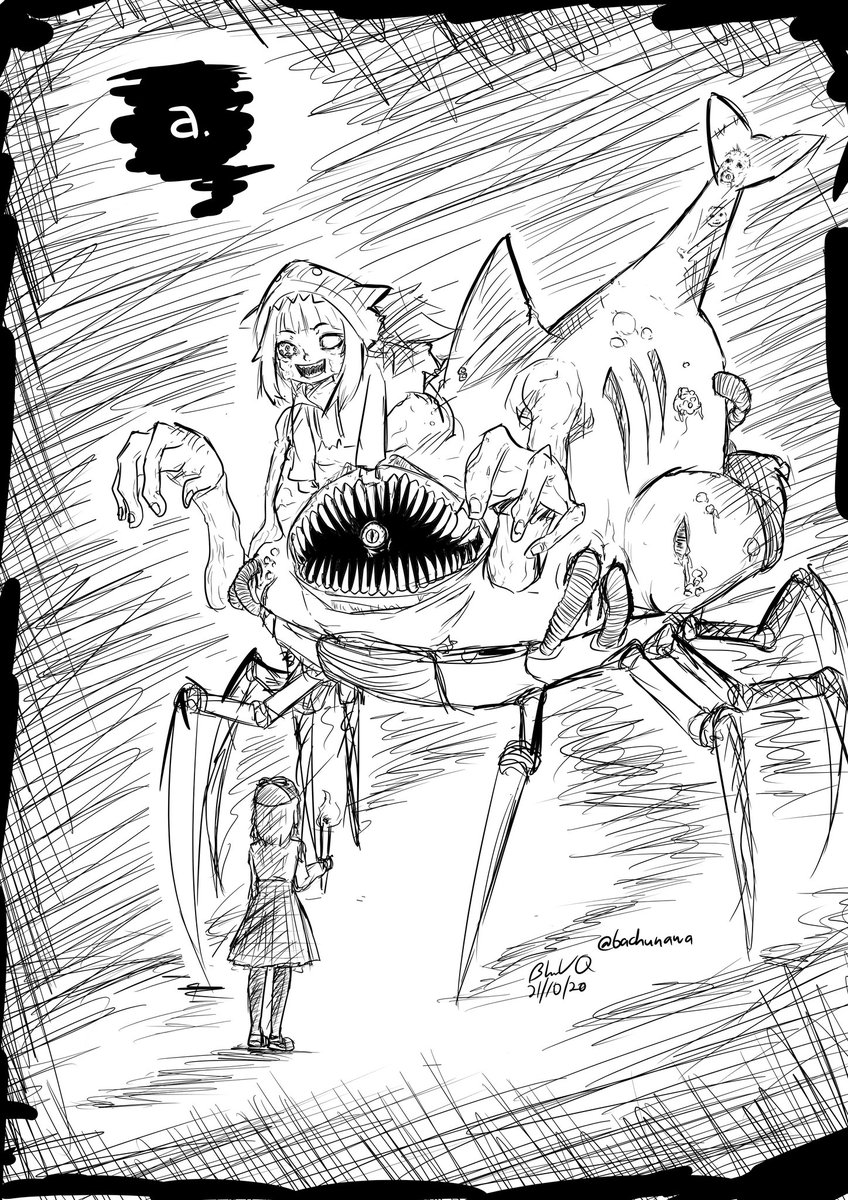 im sorry yagoo

wouldve done a more typical lovecraftian thing, but since gura is shark, i gave it elements of junji ito as well.

#gawrt #ameliaRT #HololiveEN 