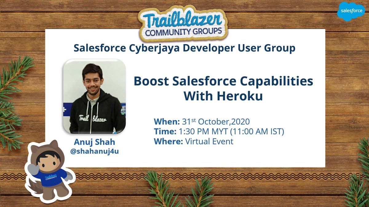 Join me on 11 AM IST 31st Oct, to know about #Heroko with #Salesforce. 

RSVP here: trailblazercommunitygroups.com/e/m9gtsu/ 

Also participate in #MyFirstSFCertification contest 

#SalesforceOhana #Certification #swags