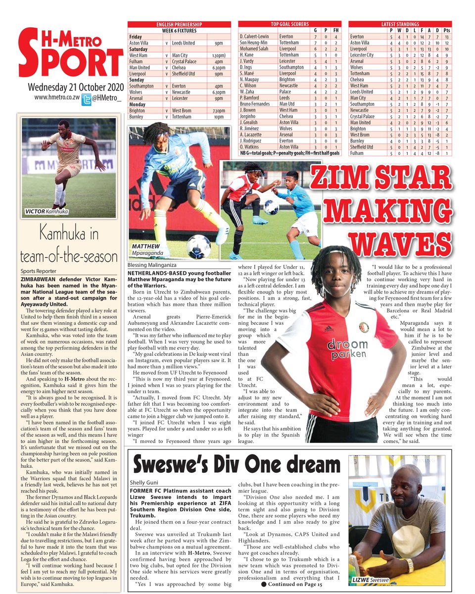 H-Metro Sport (@HMetroSport) on Twitter photo 2020-10-21 06:09:53 Todays back page via @HMetroSport: Read more @ hmetro.co.zw Todays back page via @HMetroSport: Read more @ hmetro.co.zw