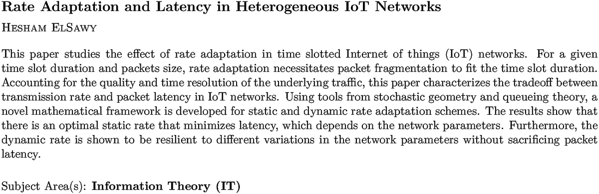arxiv.org/abs/2010.10158…
H ElSawy
Rate Adaptation and Latency in Heterogeneous IoT Networks