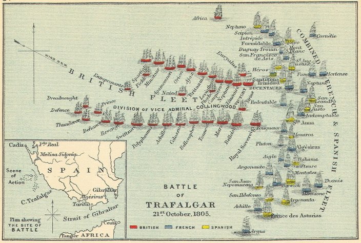 At around 0615 Victory signalled to form the order of sailing in two columns. Due to light winds, and the fact most of the ships weren't getting much more than 3kts, it took quite a while to close the almost 12 mile gap between the fleets and reach this famous point...