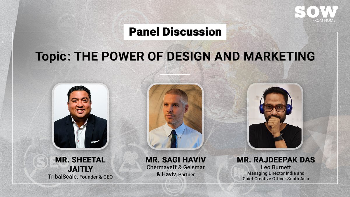 SowSummit's tweet photo. Highly skilled &amp; accomplished designers &amp; marketers, Mr. Sheetal Jaitly, Mr. Sagi Haviv &amp; Mr. Rajdeepak Das will expound on THE POWER OF DESIGN &amp; MARKETING at the #SOWSummit!

Register now:
https://t.co/kmWmp8ljlA

#sowfromhome #PanelDiscussion #Speaker #startup #entrepreneur https://t.co/Rt68djvi7f