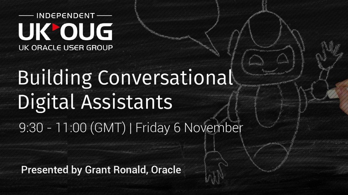 UK Oracle User Group (@ukoug) on Twitter photo We're delighted to have <a href="/gwronald/">Grant Ronald</a> presenting a #handsonlab to UKOUG members next month. Attend this session to be fast-tracked with the knowledge to build a #digitalassistant from the ground up: bit.ly/3jh7paX #Oracle We're delighted to have <a href="/gwronald/">Grant Ronald</a> presenting a #handsonlab to UKOUG members next month. Attend this session to be fast-tracked with the knowledge to build a #digitalassistant from the ground up: bit.ly/3jh7paX #Oracle