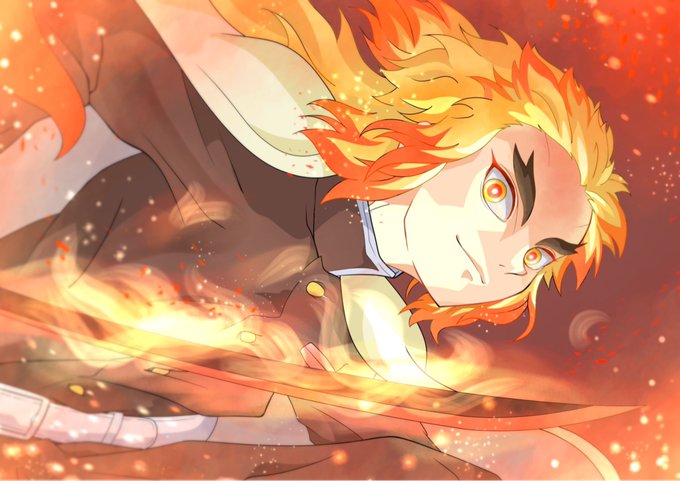 まきのすけさんがTwitterに投稿した煉獄杏寿郎(鬼滅の刃)のイラスト。