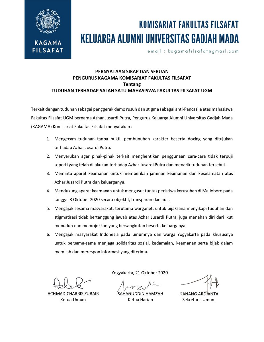 Pernyataan Sikap Pengurus KAGAMA Filsafat & Penjelasannya. (versi release)