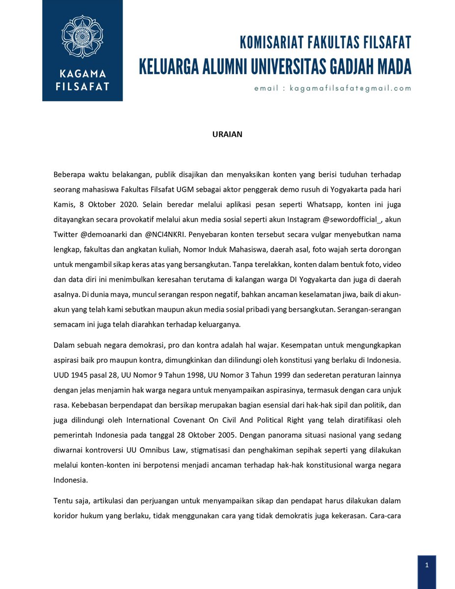 Pernyataan Sikap Pengurus KAGAMA Filsafat & Penjelasannya. (versi release)