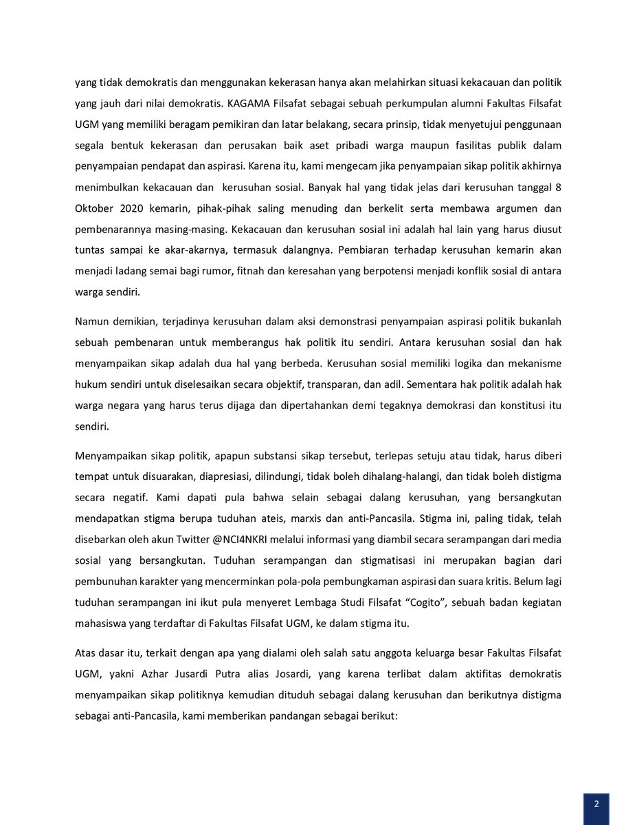 Pernyataan Sikap Pengurus KAGAMA Filsafat & Penjelasannya. (versi release)