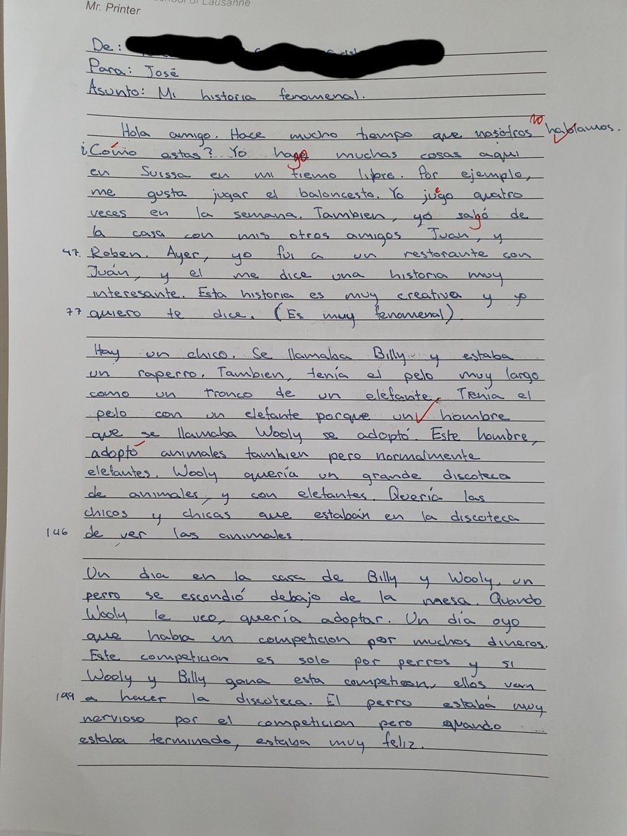 Here are three samples of what the students wrote under test conditions in 35 mins. You'll see I don't correct every error. This is deliberate as research shows it negatively impacts competence. I pick 2-3 to focus on for each learner [5/6]