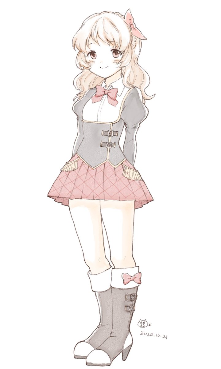 solo 1girl skirt smile bow boots white background  illustration images